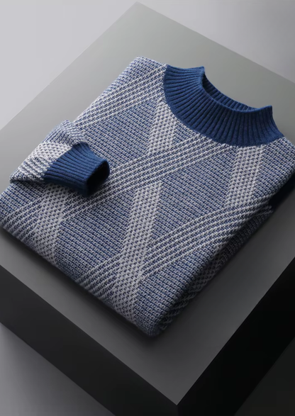 Pure Extra-Fine Merino Wool Two Tone Patterned Mockneck | Roccella