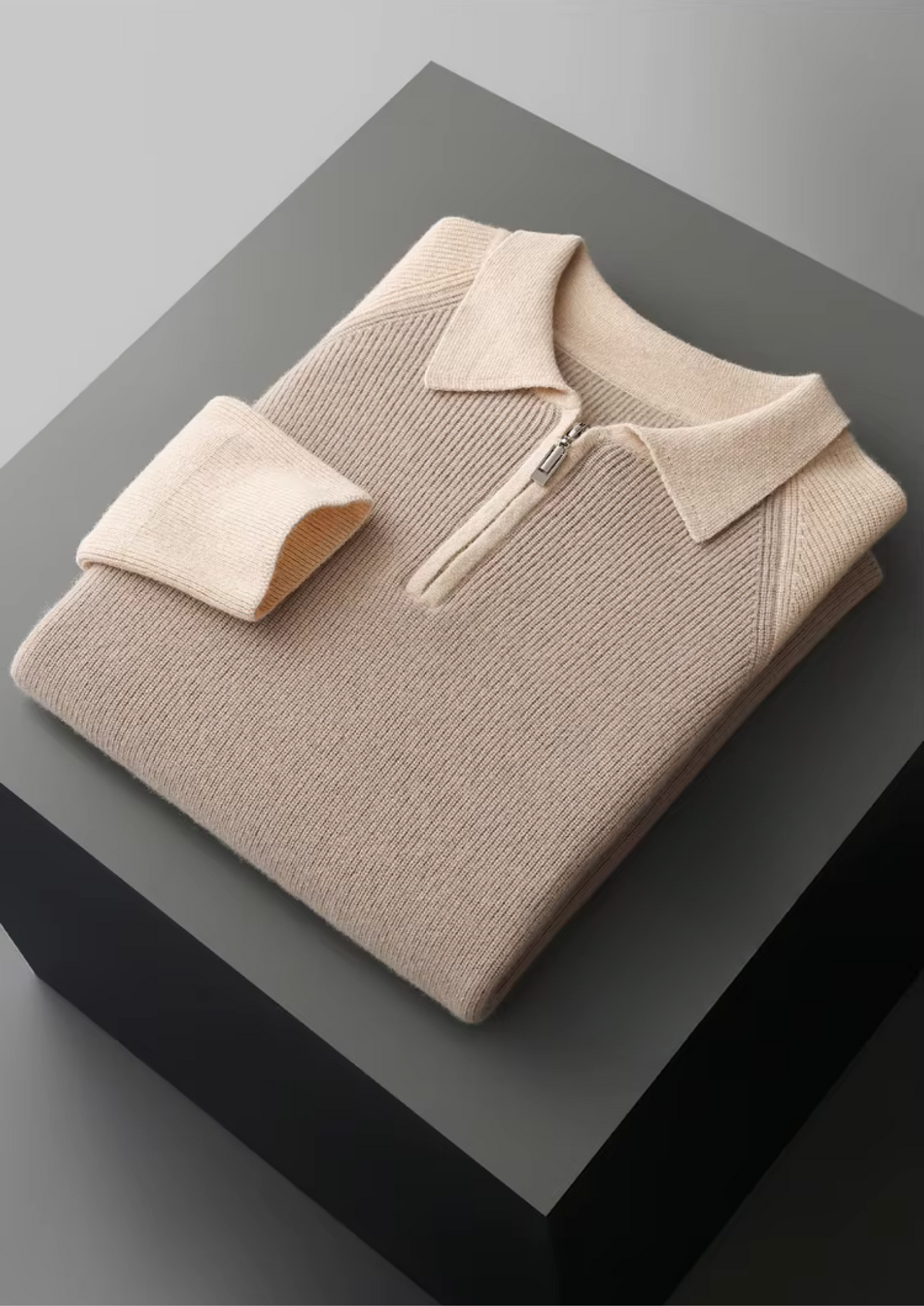 Pure Extra-Fine Merino Wool Two Tone Zipper Sweater Polo | Roccella