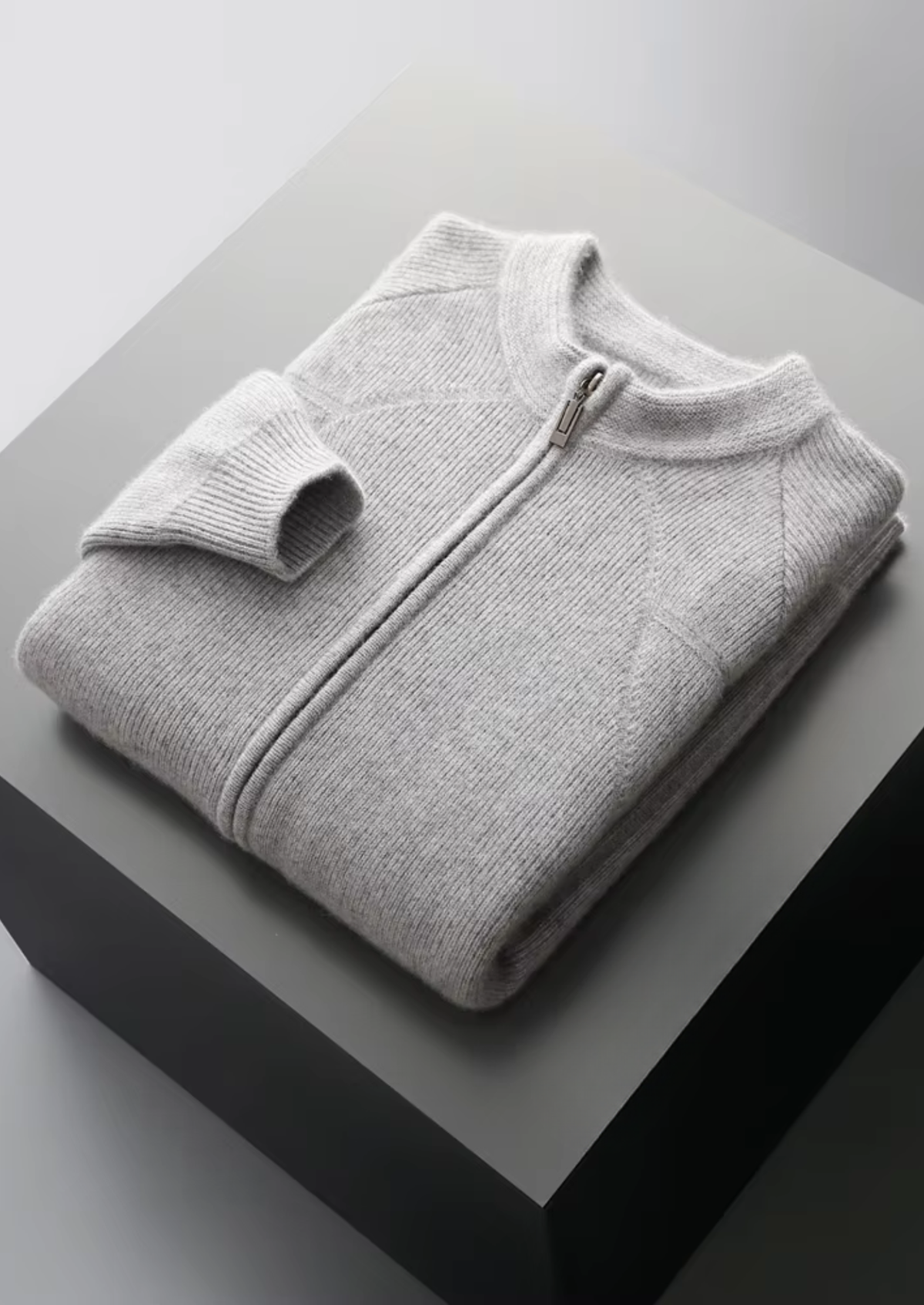 Pure Extra-Fine Merino Wool Ribbed Zip Cardigan | Roccella