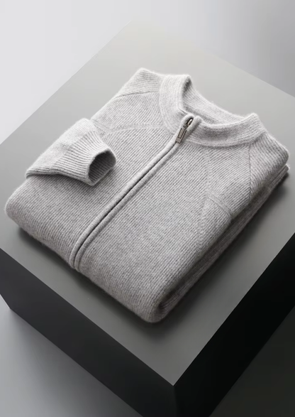 Pure Extra-Fine Merino Wool Ribbed Zip Cardigan | Roccella