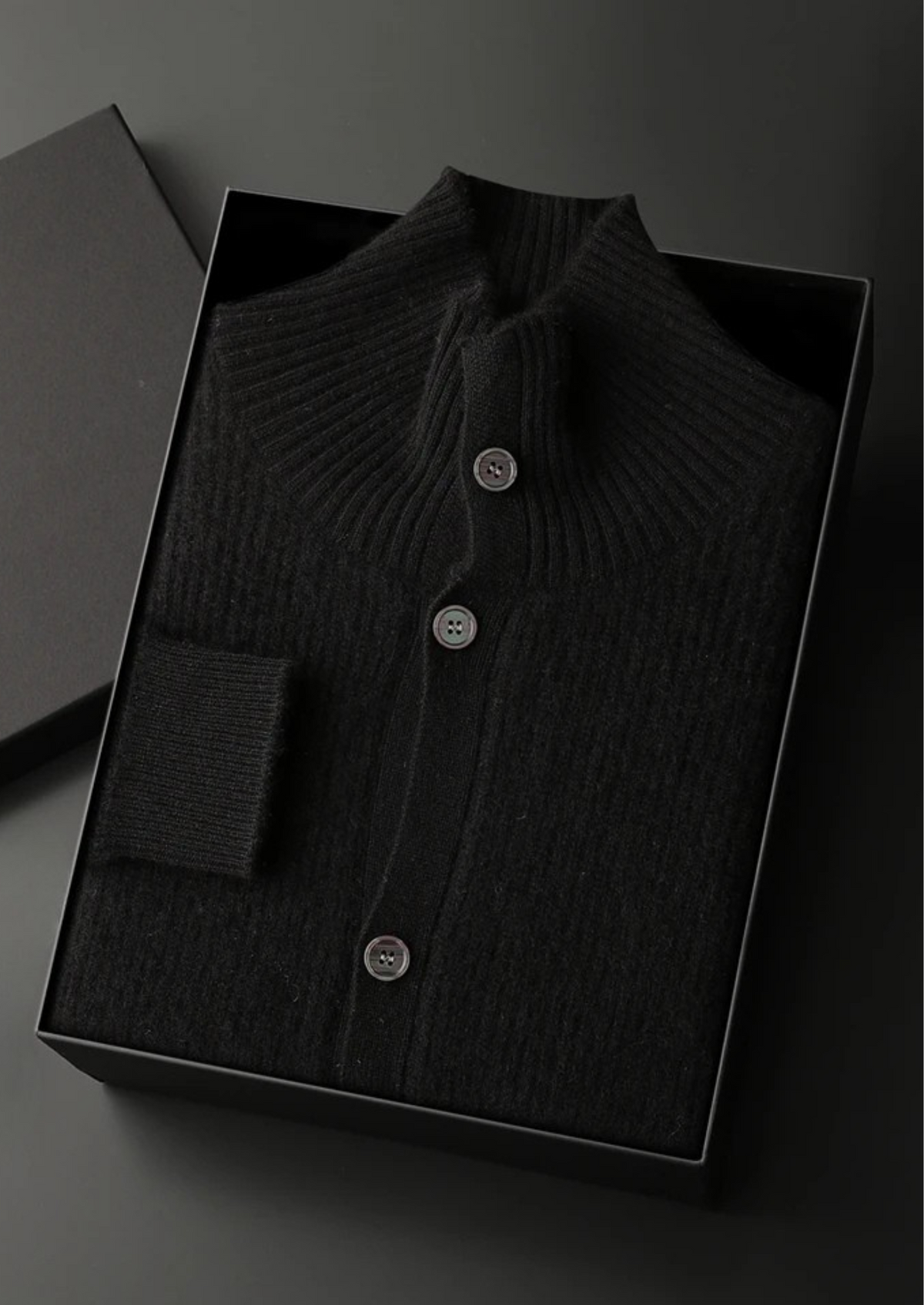 Premium Cashmere Ribbed High Collar Cardigan | Roccella