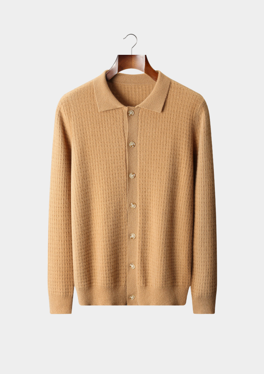 Pure Cashmere Caramel Textured Button Cardigan | Roccella