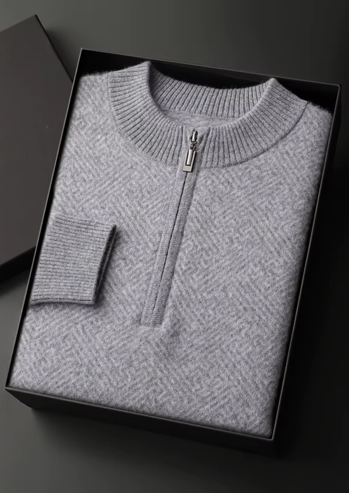 Premium Cashmere Patterned Half-Zip Sweater | Roccella