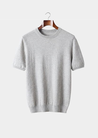 Premium Cashmere Classic Crewneck T-Shirt - Light Gray | Roccella