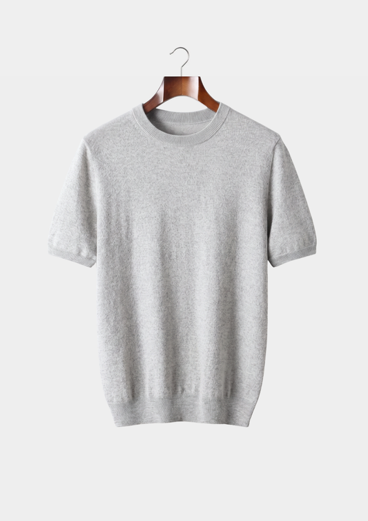 Premium Cashmere Classic Crewneck T-Shirt - Light Gray | Roccella