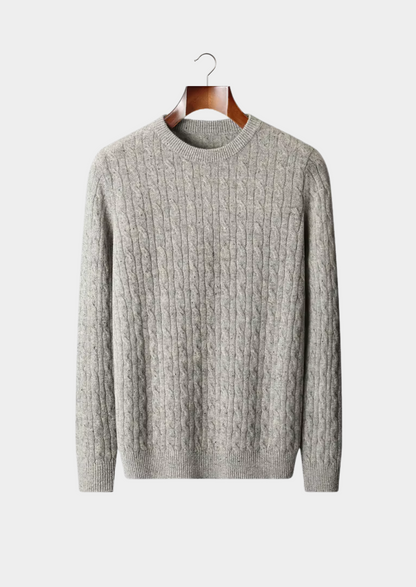 Pure Extra-Fine Merino Wool Nepped Cable Crewneck | Roccella