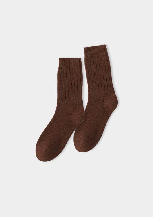 Coffee Ultra-Soft Ribbed Merino Wool Socks | Roccella