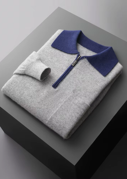 Premium Cashmere Two Tone Zipper Polo | Roccella