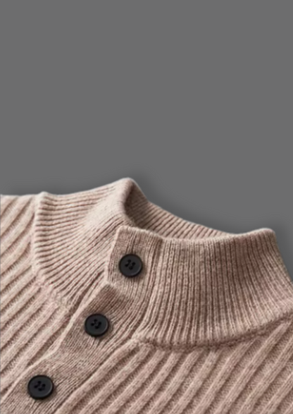 Pure Extra-Fine Merino Wool Ribbed Henley Sweater | Roccella