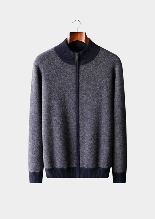 Premium Cashmere Jacquard Zip Cardigan | Roccella