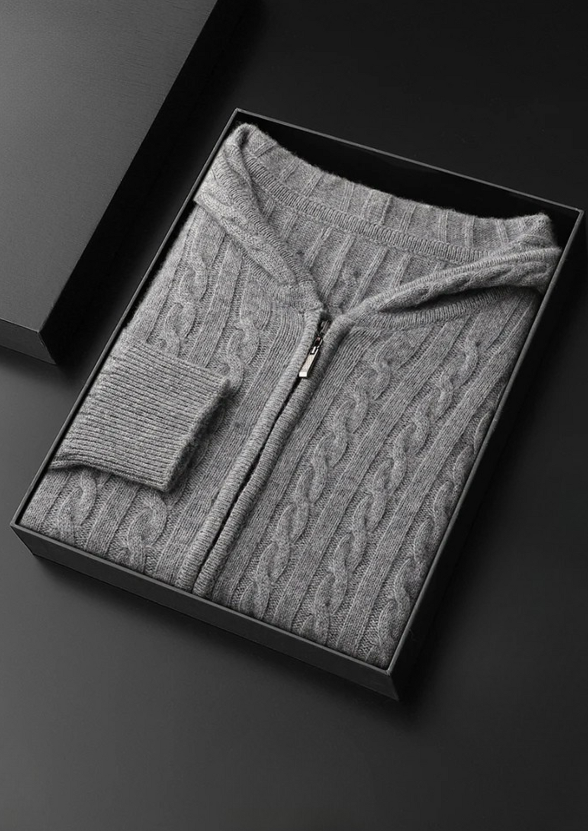 Premium Cashmere Cable Knit Zipper Hoodie | Roccella