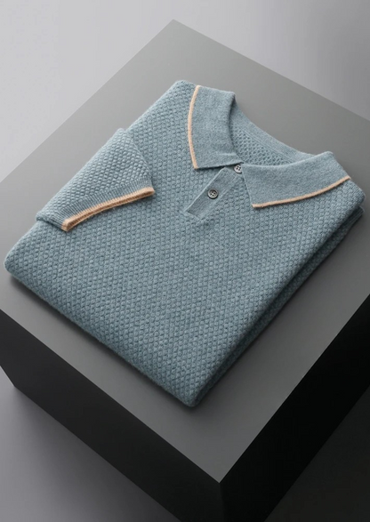 Premium Cashmere Sea Blue Two-Tone Polo | Roccella