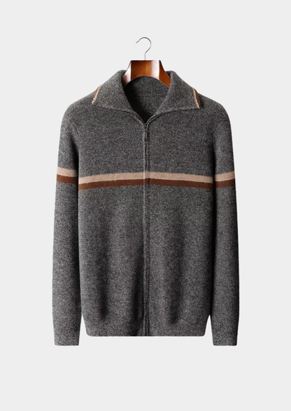 Pure Cashmere Striped Zip Cardigan | Roccella