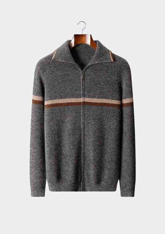 Pure Cashmere Striped Zip Cardigan | Roccella