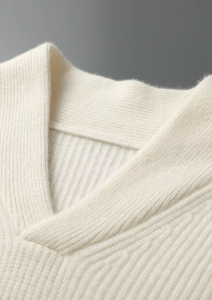 Premium Cashmere Ribbed V-Neck Sweater | Roccella