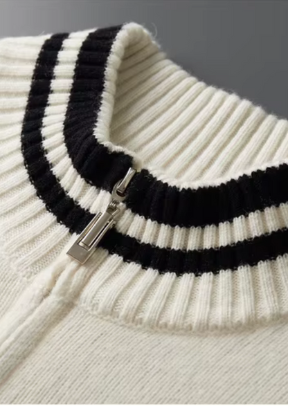 Pure Extra-Fine Merino Wool Two Tone Zip Cardigan | Roccella