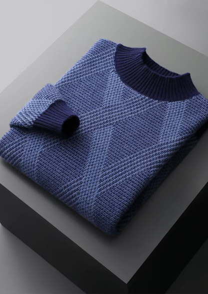 Pure Extra-Fine Merino Wool Two Tone Patterned Mockneck | Roccella