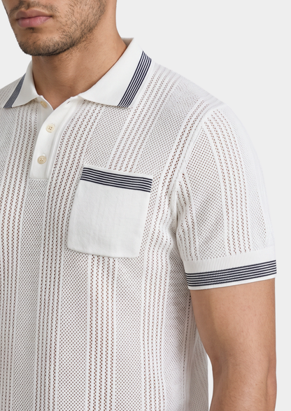 Leon White Open Knit Lightweight Polo | Roccella