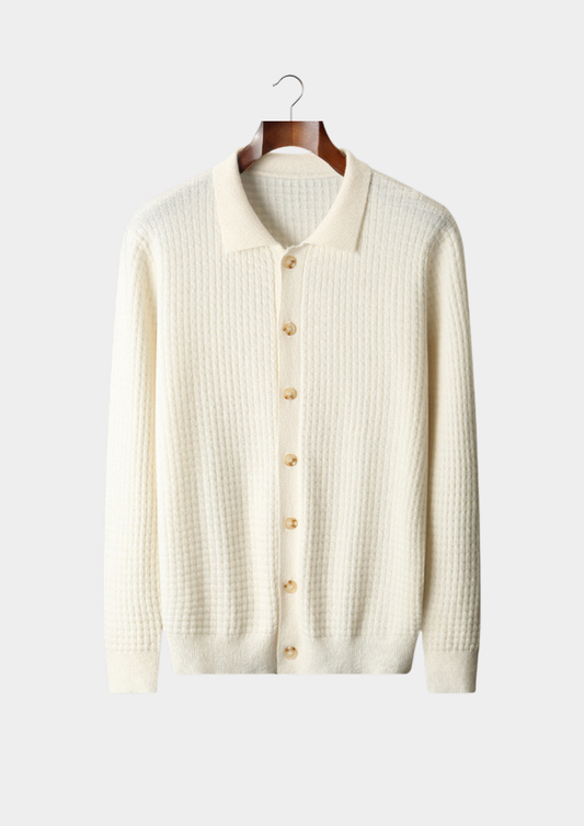 Pure Cashmere Ivory Textured Button Cardigan | Roccella