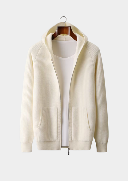 Pure Extra-Fine Merino Wool Ribbed Zipper Hoodie | Roccella