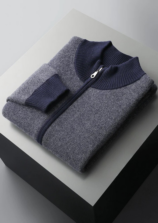 Premium Cashmere Jacquard Zip Cardigan | Roccella