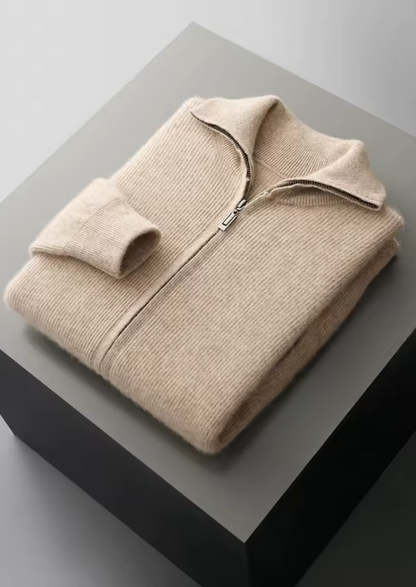 Pure Extra-Fine Merino Wool Ribbed Zipper Cardigan | Roccella