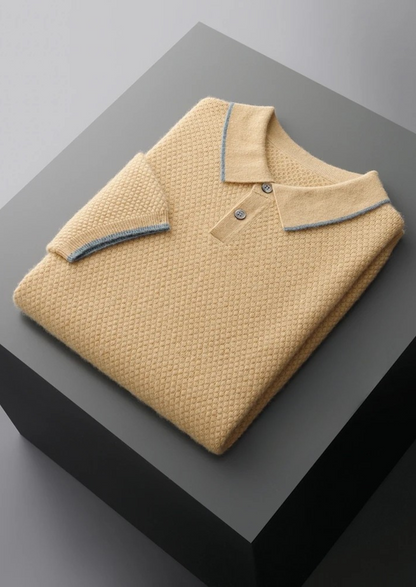 Premium Cashmere Mustard Two-Tone Polo | Roccella