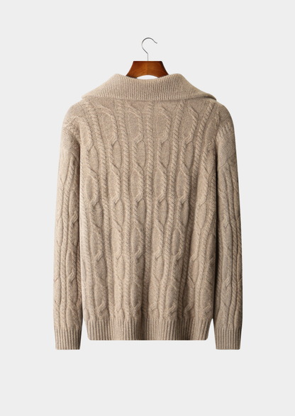 Pure Cashmere Beige Cable Half Zip Sweater | Roccella