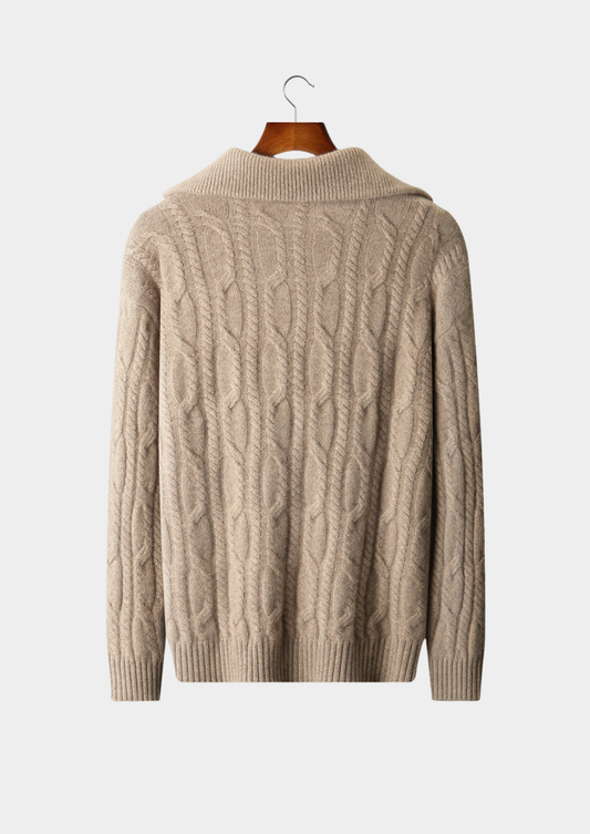 Pure Cashmere Beige Cable Half Zip Sweater | Roccella