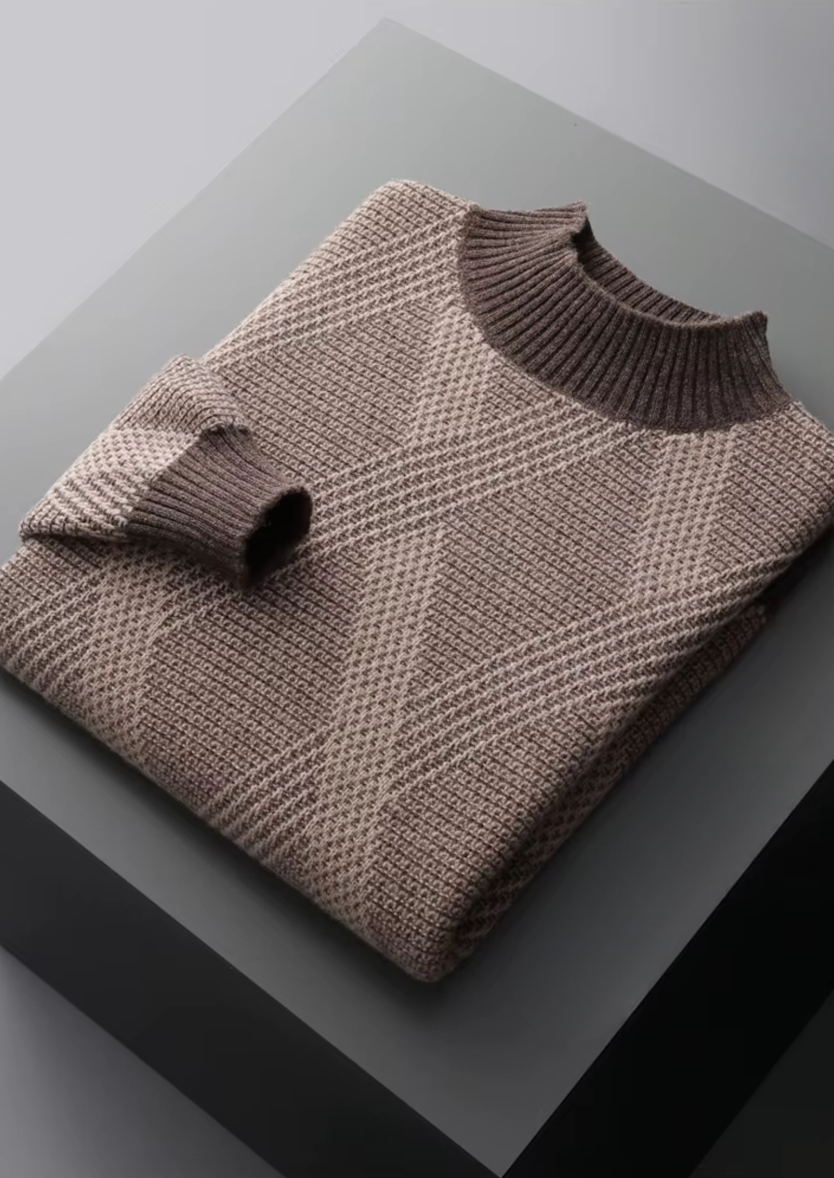 Pure Extra-Fine Merino Wool Two Tone Patterned Mockneck | Roccella