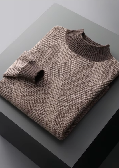 Pure Extra-Fine Merino Wool Two Tone Patterned Mockneck | Roccella