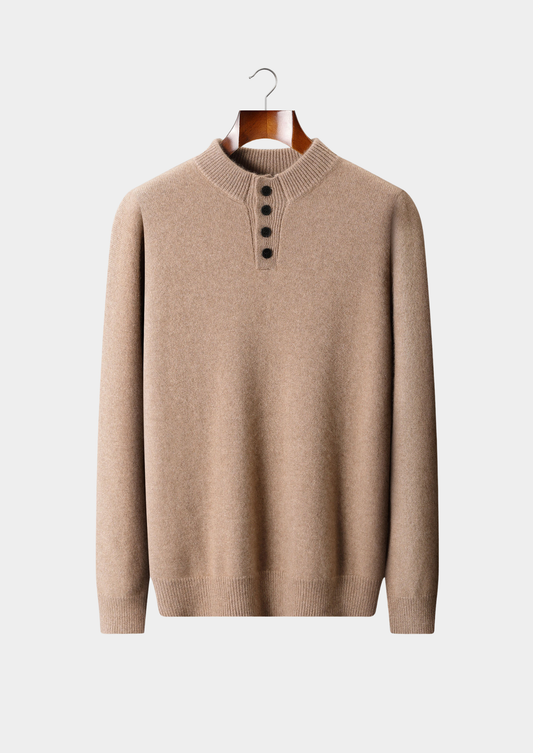 Pure Cashmere Beige Button Sweater | Roccella