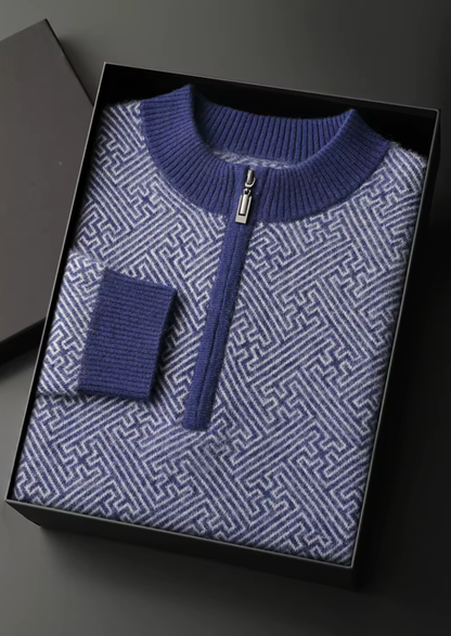 Premium Cashmere Patterned Half-Zip Sweater | Roccella