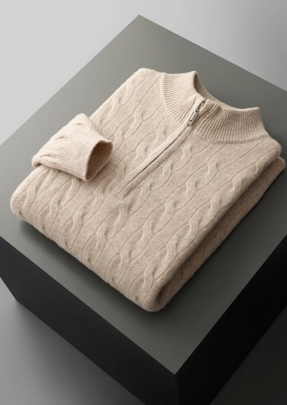 Pure Extra-Fine Merino Wool Cable Half Zip | Roccella