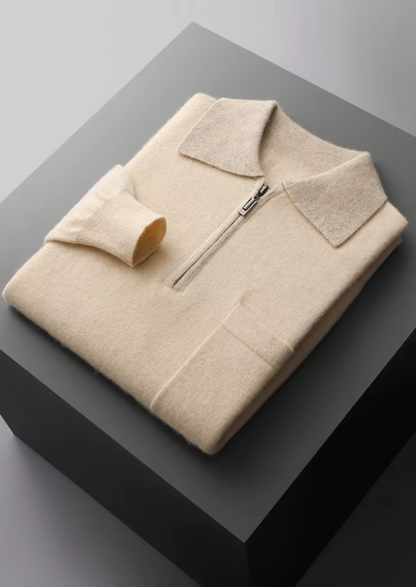 Premium Cashmere Two Tone Zipper Polo | Roccella