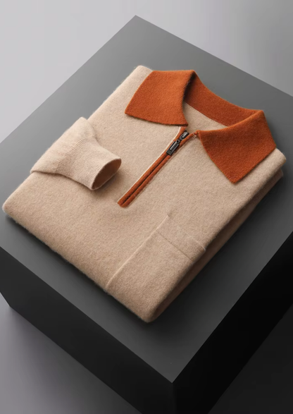 Premium Cashmere Two Tone Zipper Polo | Roccella
