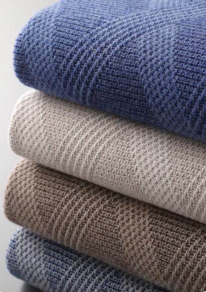 Pure Extra-Fine Merino Wool Two Tone Patterned Mockneck | Roccella