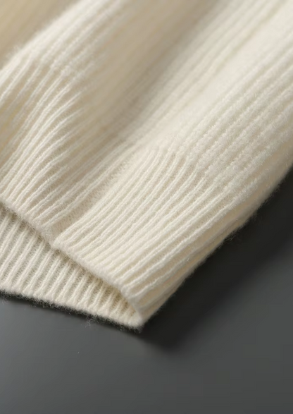 Premium Cashmere Ribbed V-Neck Sweater | Roccella