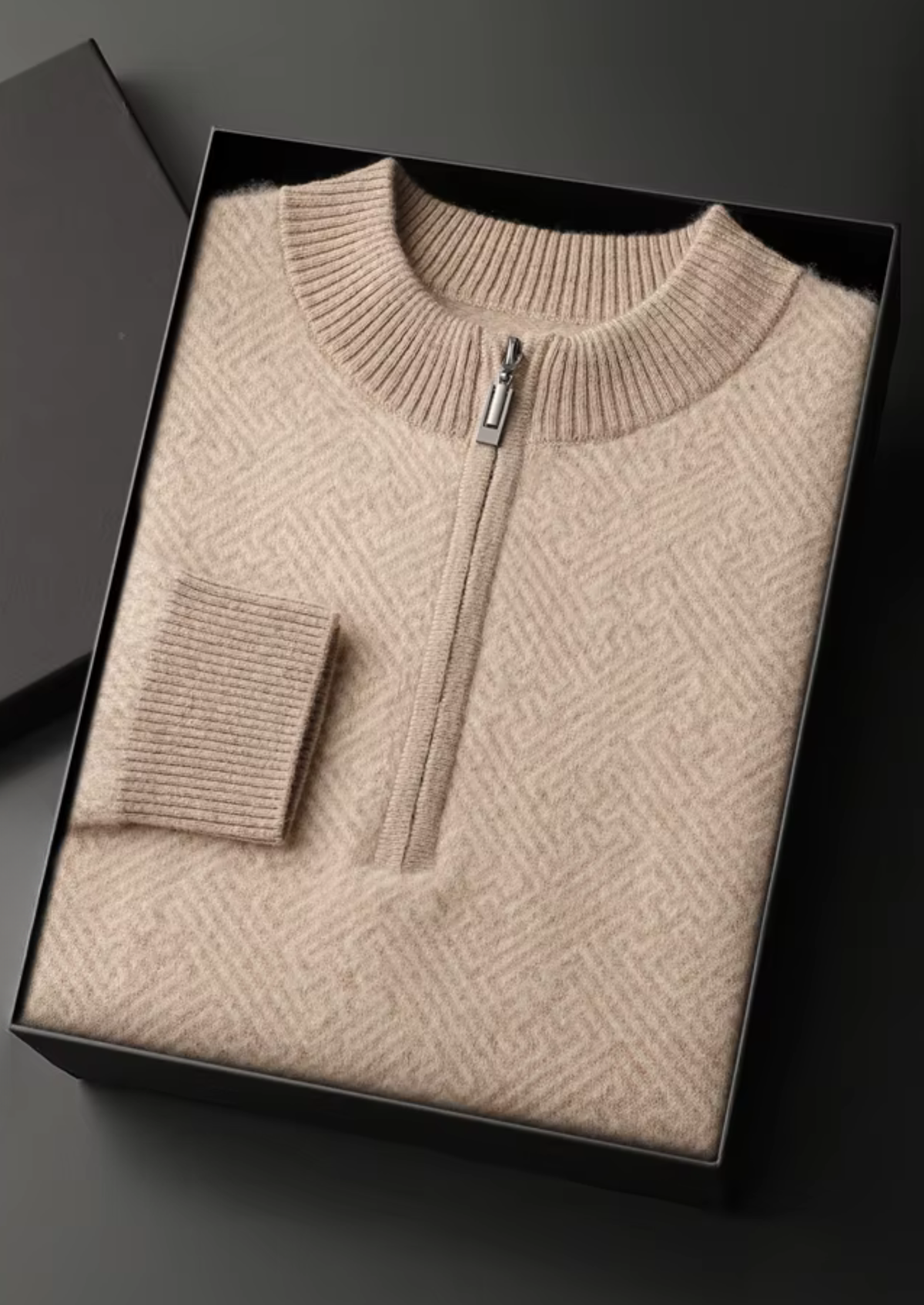 Premium Cashmere Patterned Half-Zip Sweater | Roccella