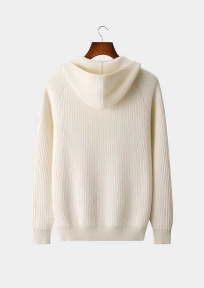 Pure Extra-Fine Merino Wool Ribbed Zipper Hoodie | Roccella