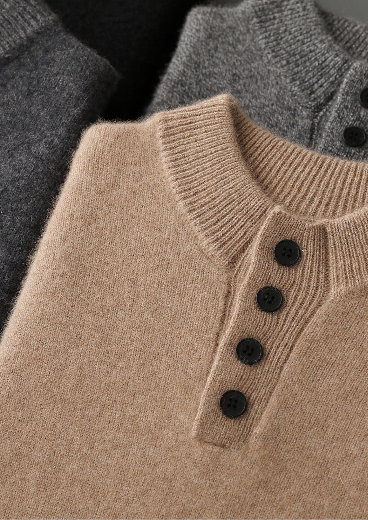 Pure Cashmere Beige Button Sweater | Roccella