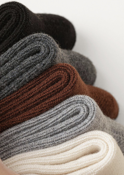 Coffee Ultra-Soft Ribbed Merino Wool Socks | Roccella
