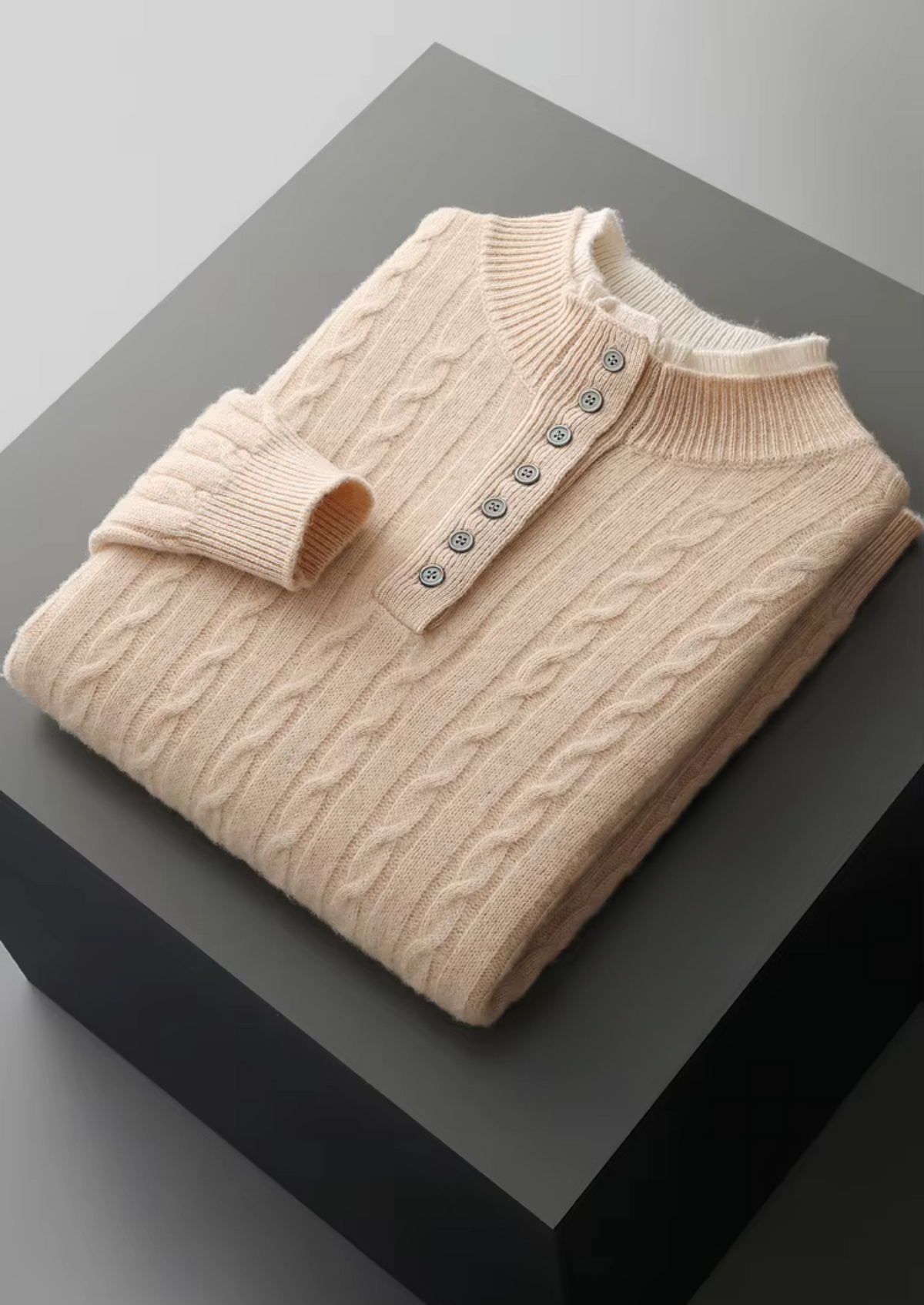 Pure Extra-Fine Merino Wool Cable Knit Henley Sweater | Roccella