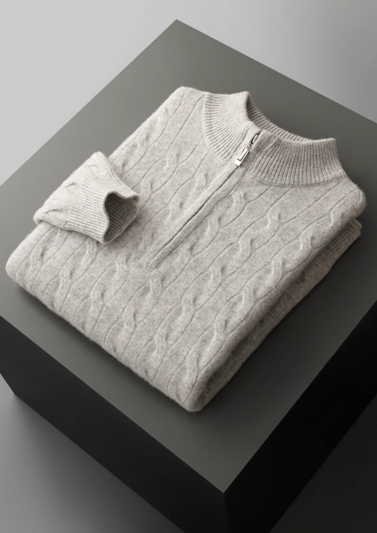 Pure Extra-Fine Merino Wool Cable Half Zip | Roccella