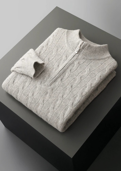 Pure Extra-Fine Merino Wool Cable Half Zip | Roccella