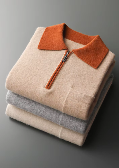 Premium Cashmere Two Tone Zipper Polo | Roccella