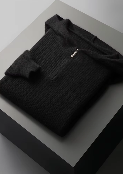 Pure Extra-Fine Merino Wool Half Zipper Hoodie | Roccella