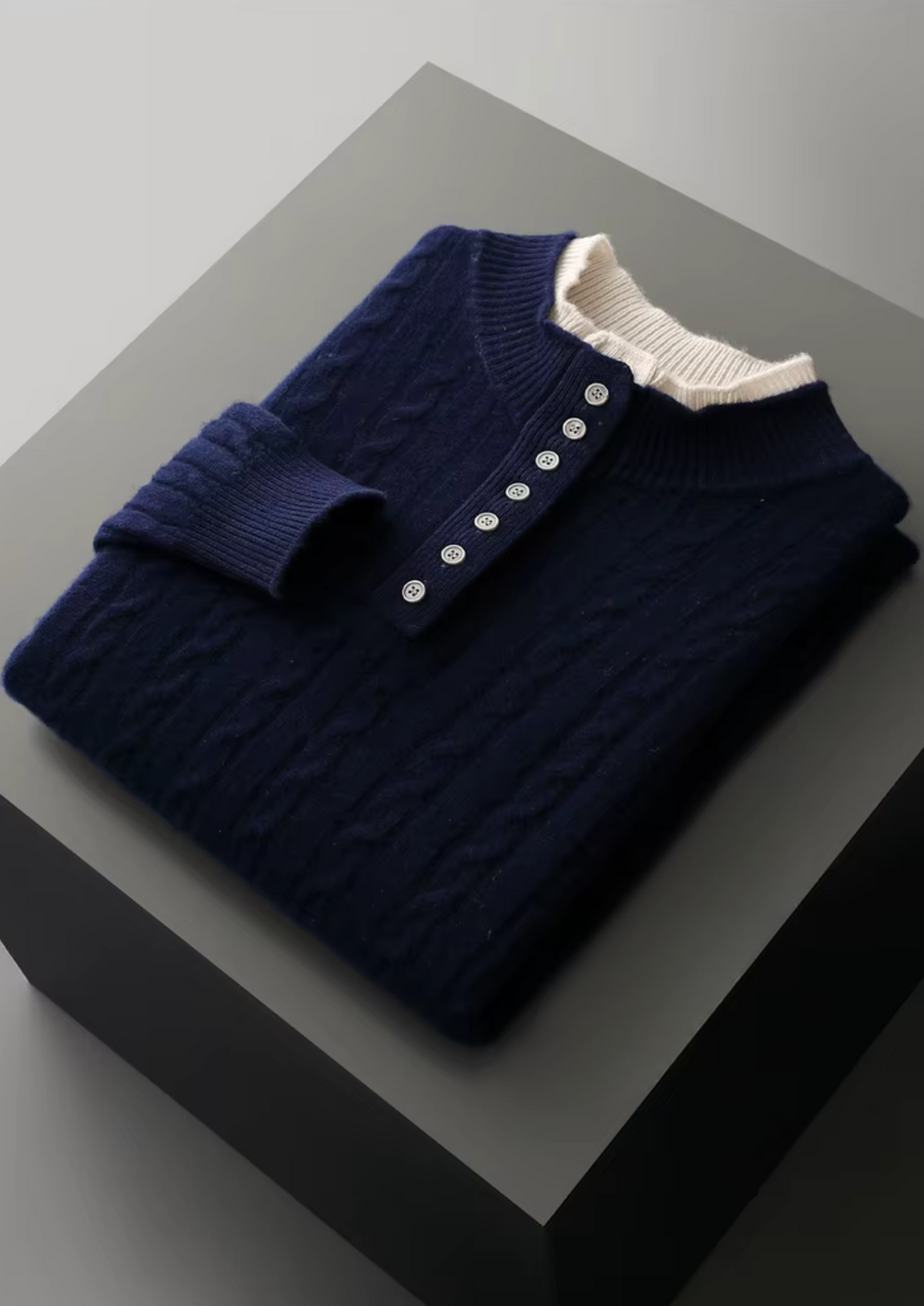 Pure Extra-Fine Merino Wool Cable Knit Henley Sweater | Roccella