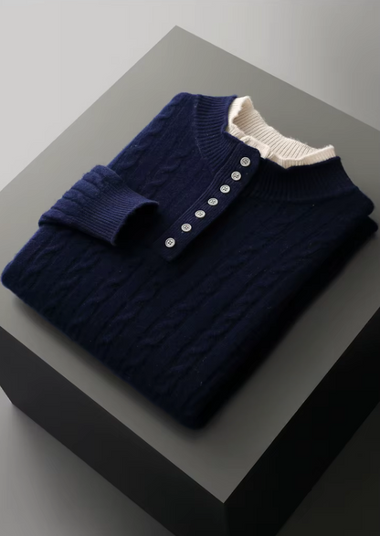 Pure Extra-Fine Merino Wool Cable Knit Henley Sweater | Roccella