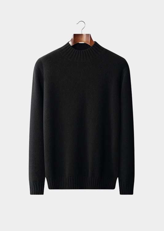Pure Cashmere Black Mockneck Sweater | Roccella
